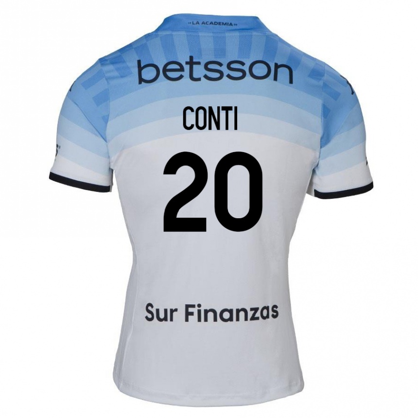 Kids Football Germán Conti #20 White Blue Black Away Jersey 2024/25 T-Shirt