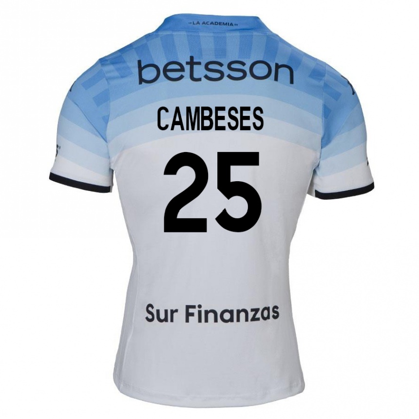 Kids Football Facundo Cambeses #25 White Blue Black Away Jersey 2024/25 T-Shirt