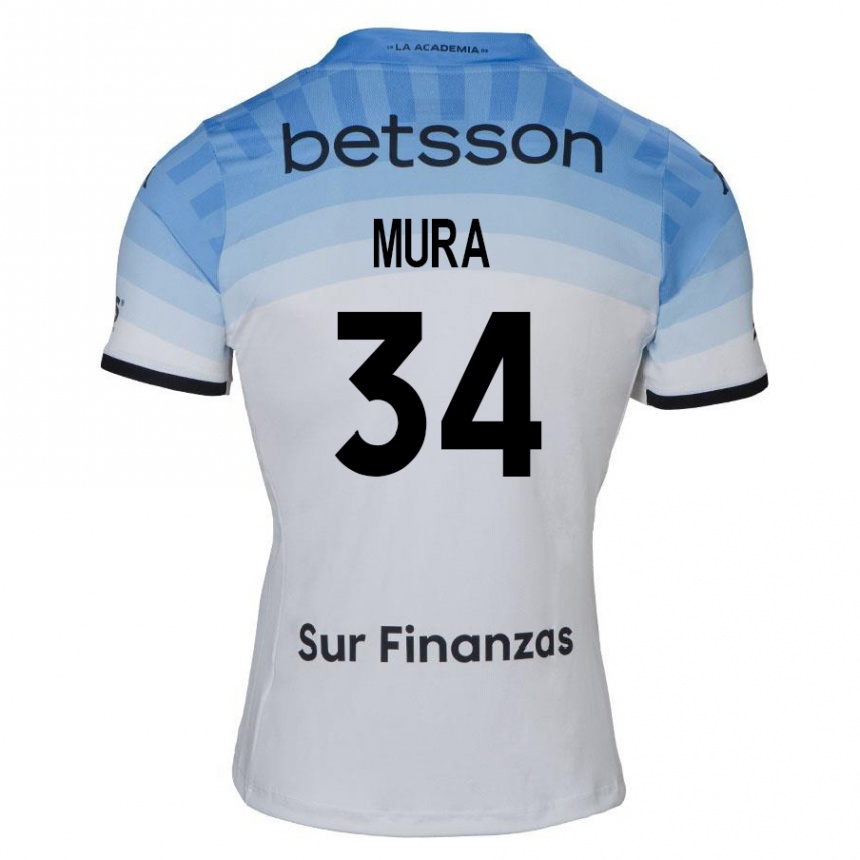 Kids Football Facundo Mura #34 White Blue Black Away Jersey 2024/25 T-Shirt