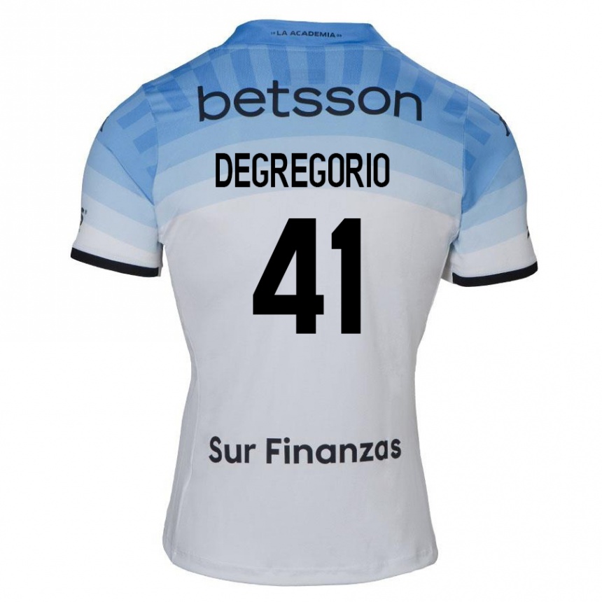 Kids Football Ramiro Degregorio #41 White Blue Black Away Jersey 2024/25 T-Shirt