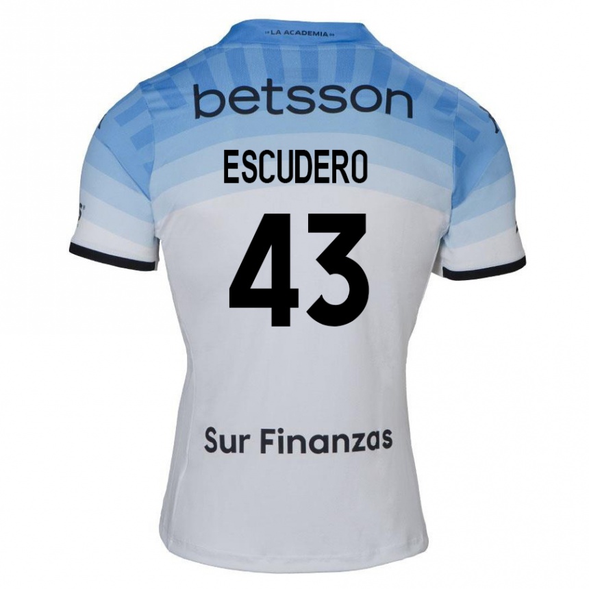 Kids Football Gonzalo Escudero #43 White Blue Black Away Jersey 2024/25 T-Shirt