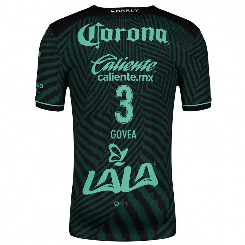 Kids Football Ismael Govea #3 Black Green Away Jersey 2024/25 T-Shirt