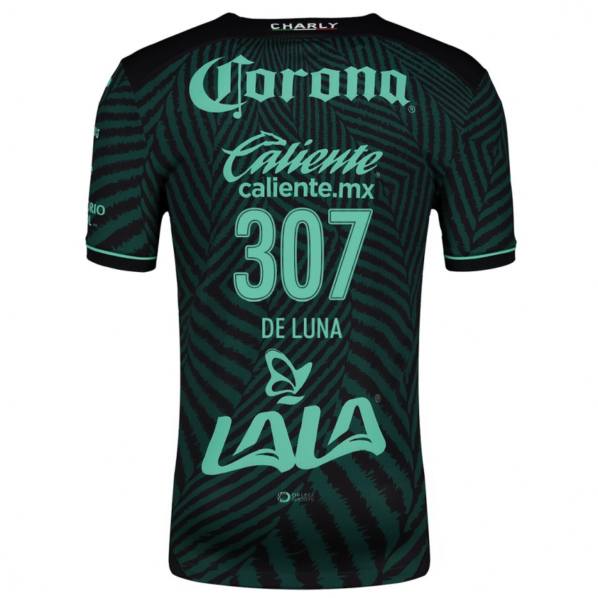 Kids Football Eduardo De Luna #307 Black Green Away Jersey 2024/25 T-Shirt