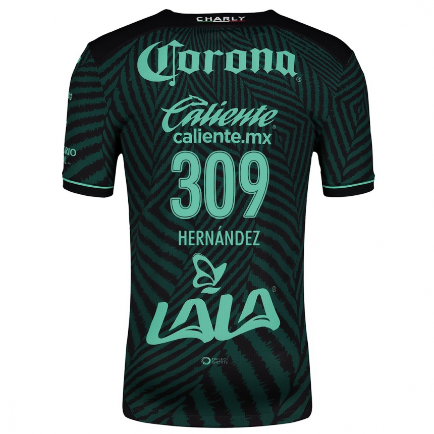 Kids Football Julio Hernández #309 Black Green Away Jersey 2024/25 T-Shirt