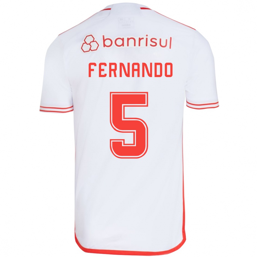 Kids Football Fernando #5 White Red Away Jersey 2024/25 T-Shirt