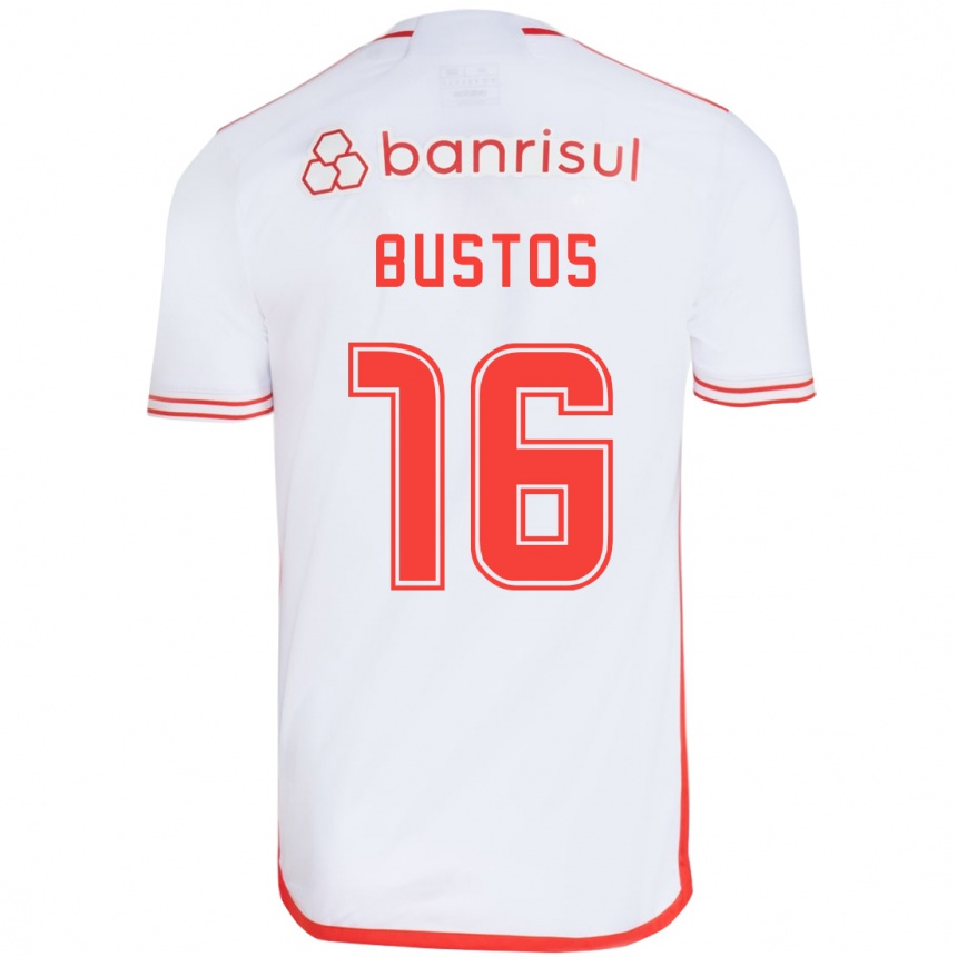 Kids Football Fabricio Bustos #16 White Red Away Jersey 2024/25 T-Shirt