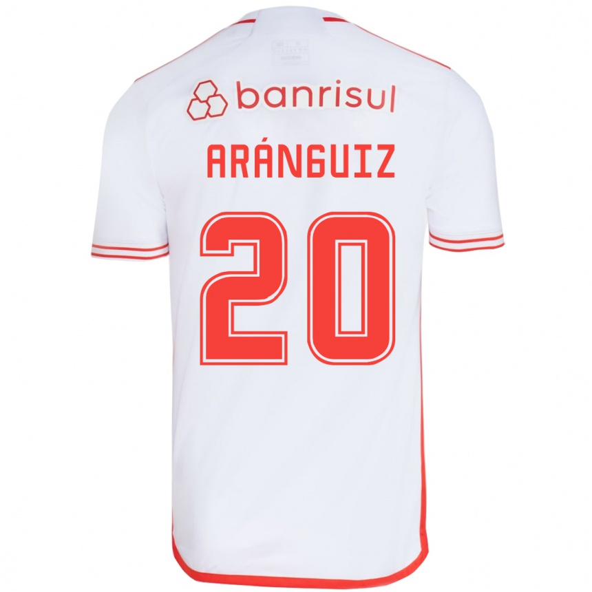 Kids Football Charles Aránguiz #20 White Red Away Jersey 2024/25 T-Shirt