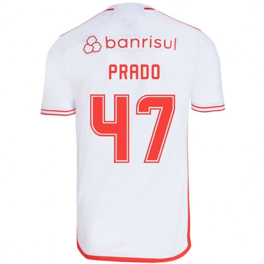 Kids Football Gustavo Prado #47 White Red Away Jersey 2024/25 T-Shirt