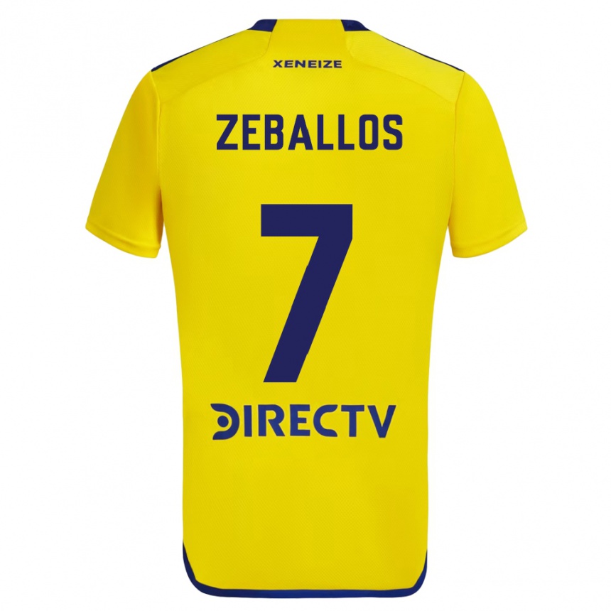 Kids Football Exequiel Zeballos #7 Yellow Blue Away Jersey 2024/25 T-Shirt