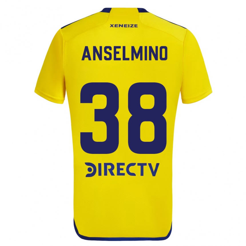 Kids Football Aarón Anselmino #38 Yellow Blue Away Jersey 2024/25 T-Shirt