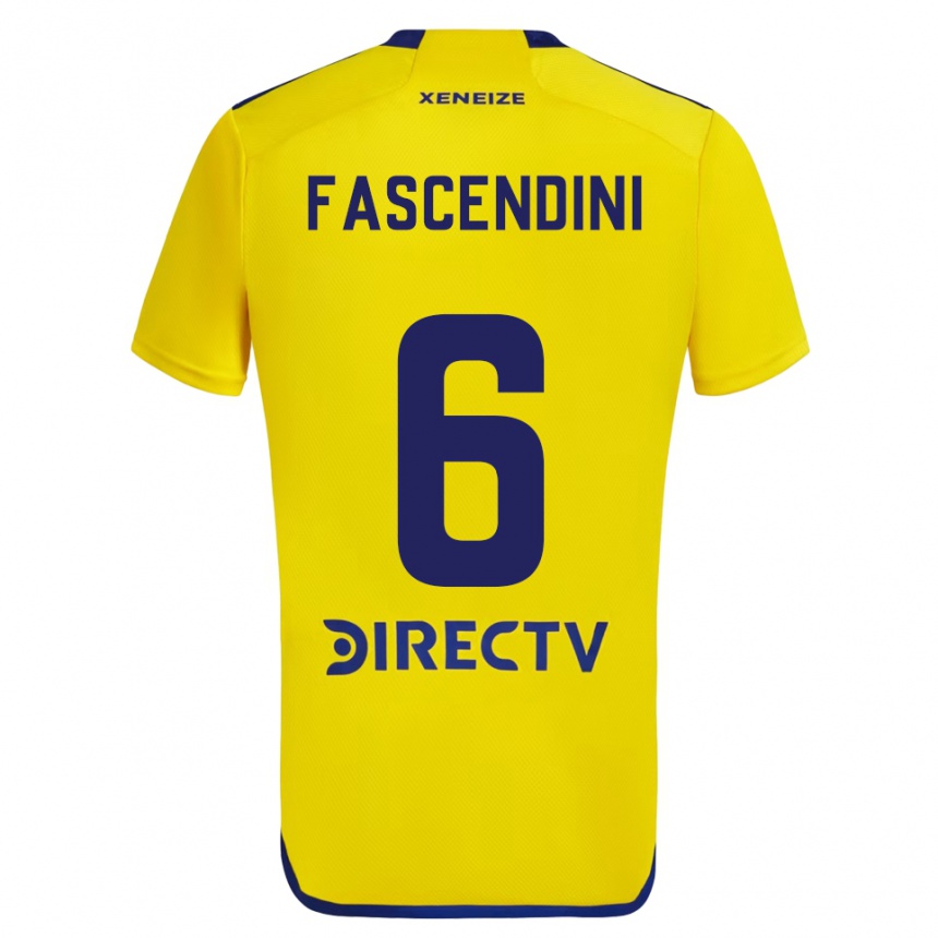 Kids Football Valentín Fascendini #6 Yellow Blue Away Jersey 2024/25 T-Shirt