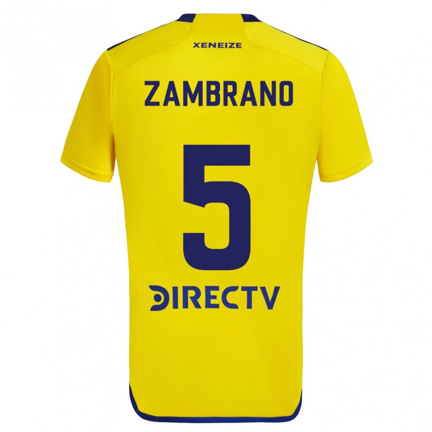 Kids Football Carlos Zambrano #5 Yellow Blue Away Jersey 2024/25 T-Shirt