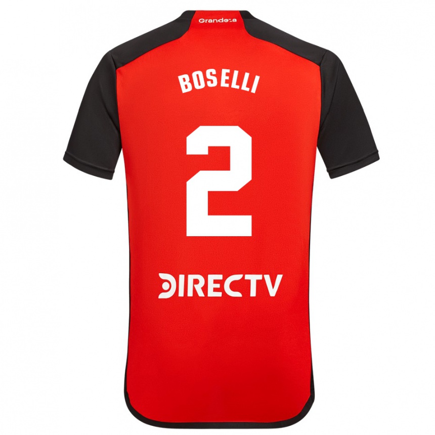 Kids Football Sebastián Boselli #2 Red Black White Away Jersey 2024/25 T-Shirt