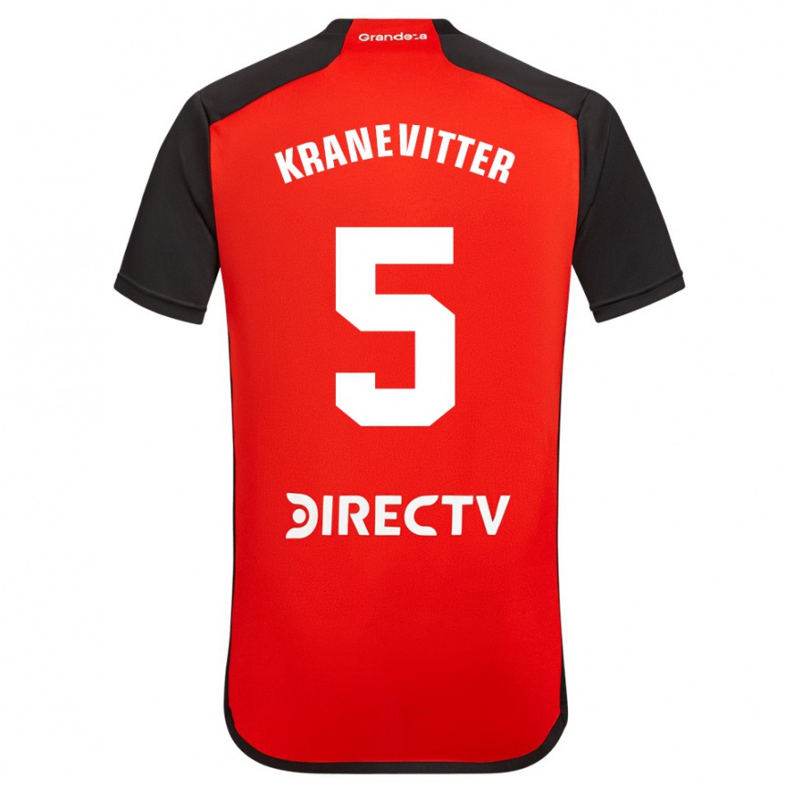 Kids Football Matías Kranevitter #5 Red Black White Away Jersey 2024/25 T-Shirt