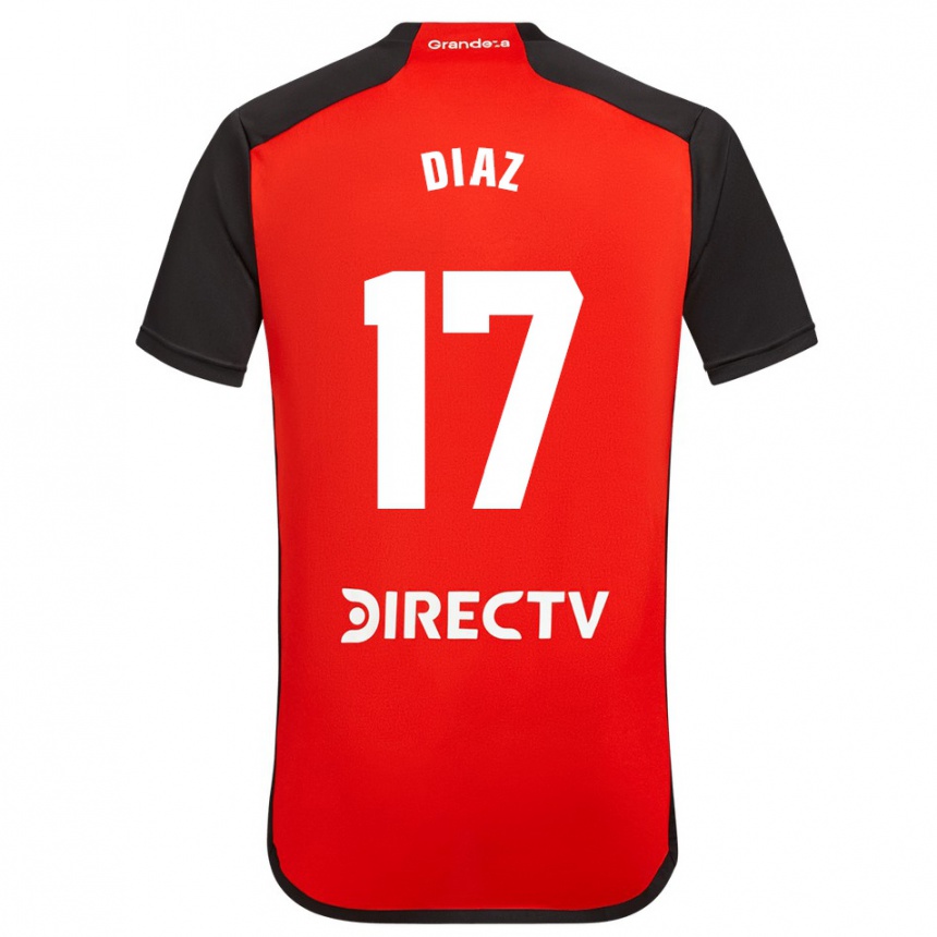 Kids Football Paulo Díaz #17 Red Black White Away Jersey 2024/25 T-Shirt