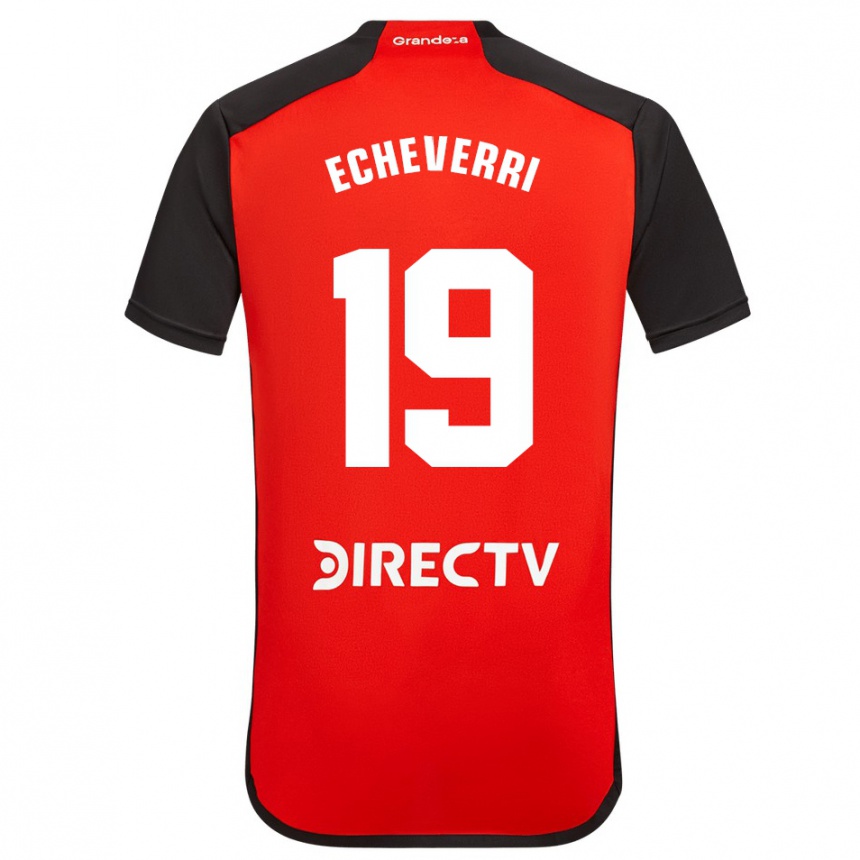 Kids Football Claudio Echeverri #19 Red Black White Away Jersey 2024/25 T-Shirt