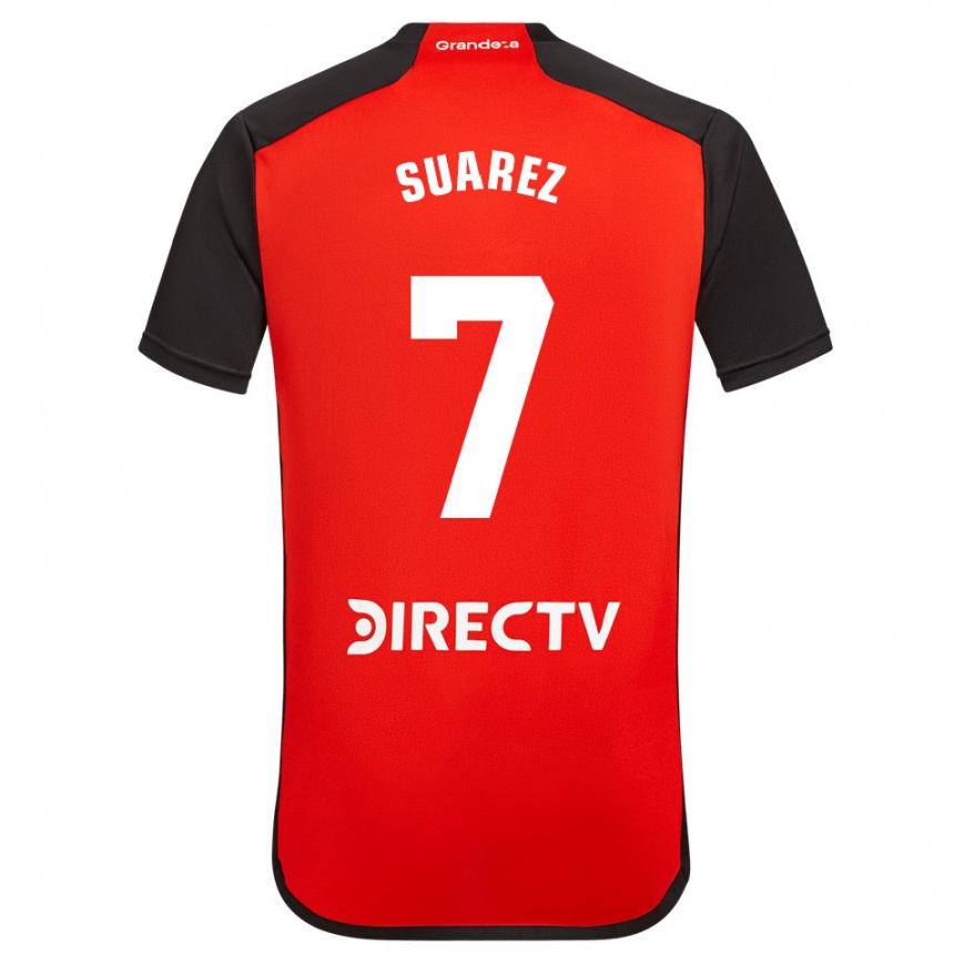 Kids Football Matías Suárez #7 Red Black White Away Jersey 2024/25 T-Shirt