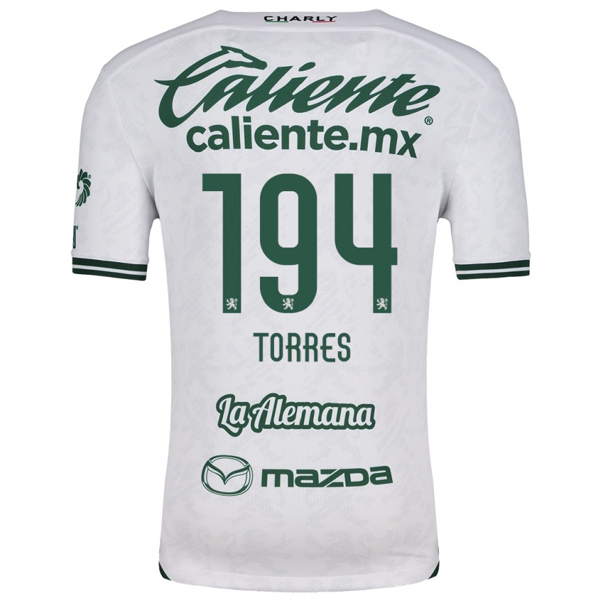 Kids Football Erick Torres #194 White Green Away Jersey 2024/25 T-Shirt