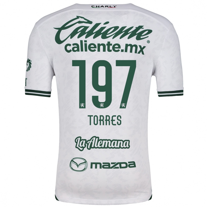 Kids Football Erick Torres #197 White Green Away Jersey 2024/25 T-Shirt