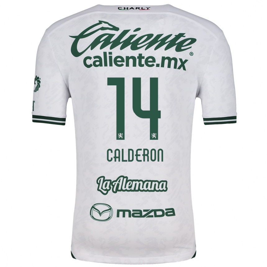 Kids Football Daniela Calderón #14 White Green Away Jersey 2024/25 T-Shirt