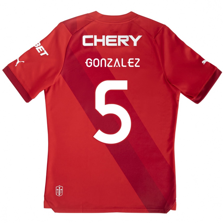 Kids Football Daniel González #5 Red White Away Jersey 2024/25 T-Shirt