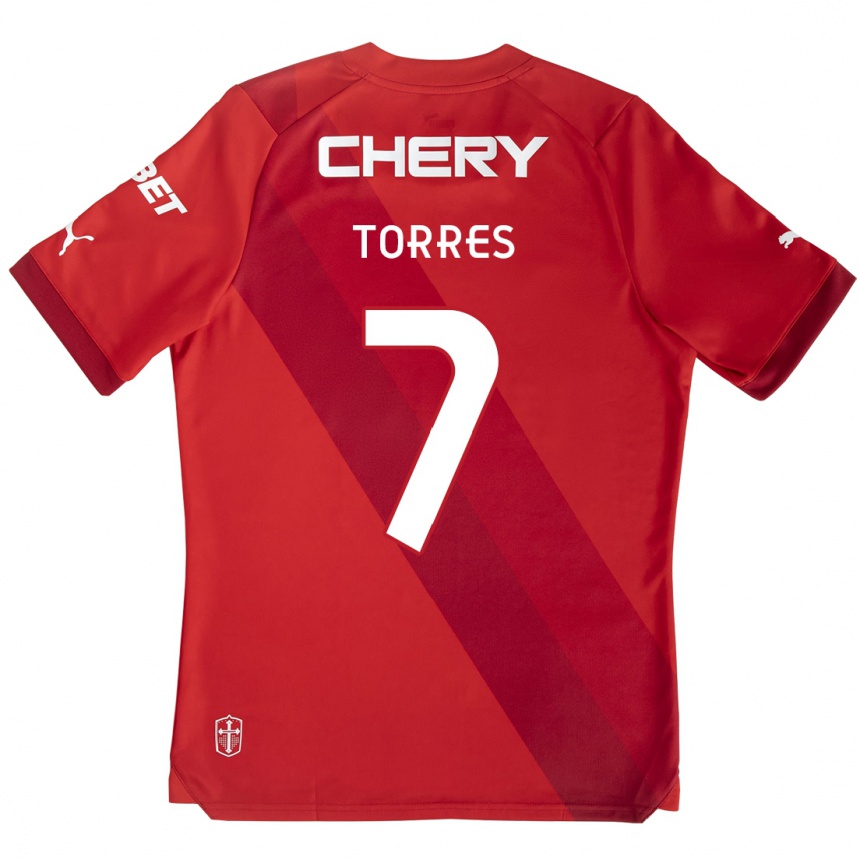 Kids Football Joaquín Torres #7 Red White Away Jersey 2024/25 T-Shirt