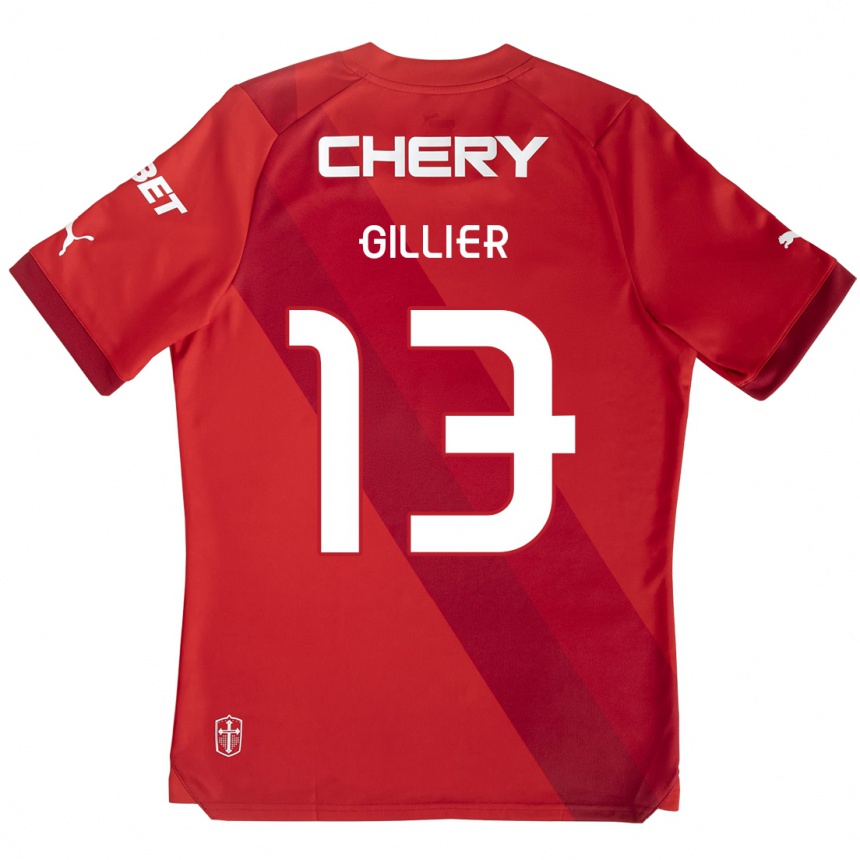 Kids Football Thomas Gillier #13 Red White Away Jersey 2024/25 T-Shirt