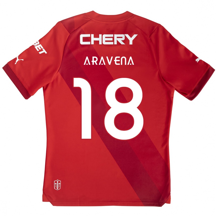 Kids Football Alexander Aravena #18 Red White Away Jersey 2024/25 T-Shirt