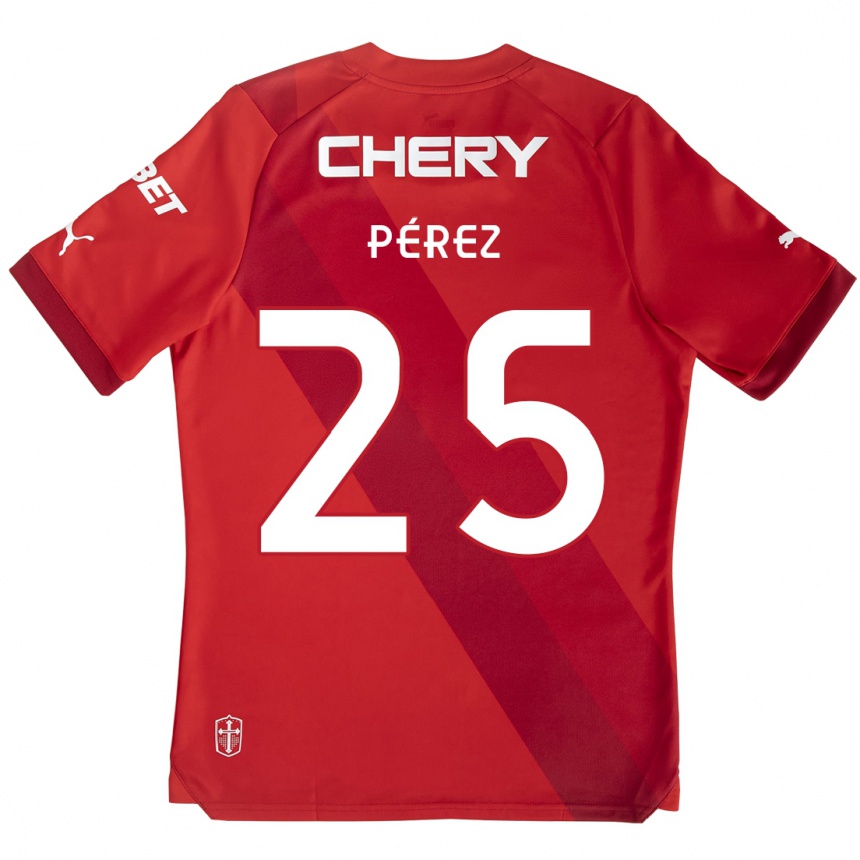 Kids Football Sebastián Pérez #25 Red White Away Jersey 2024/25 T-Shirt