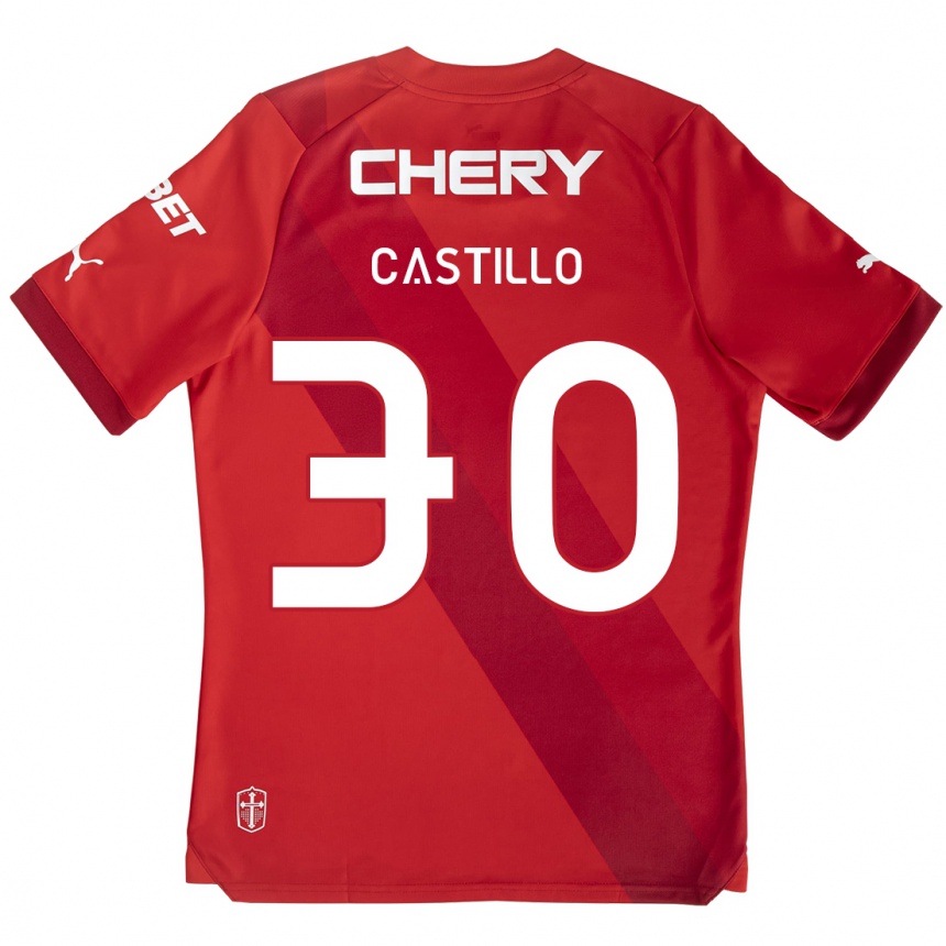 Kids Football Nicolás Castillo #30 Red White Away Jersey 2024/25 T-Shirt