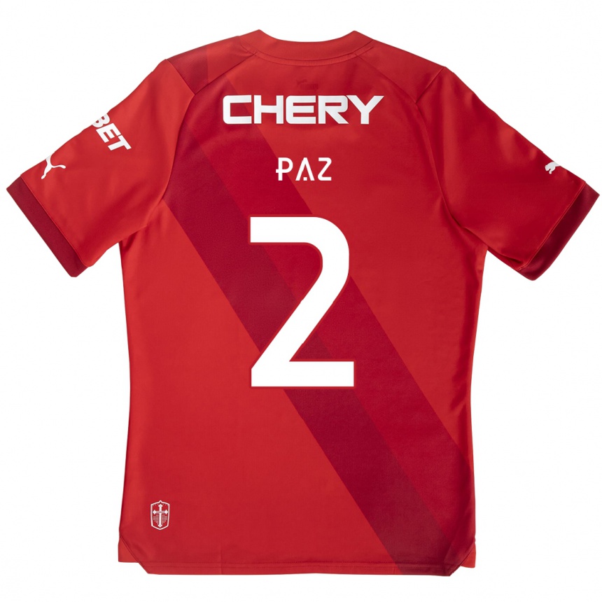 Kids Football Nehuén Paz #2 Red White Away Jersey 2024/25 T-Shirt