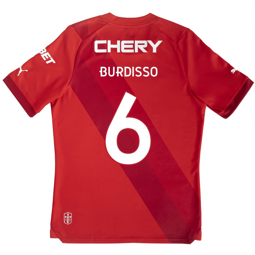 Kids Football Guillermo Burdisso #6 Red White Away Jersey 2024/25 T-Shirt