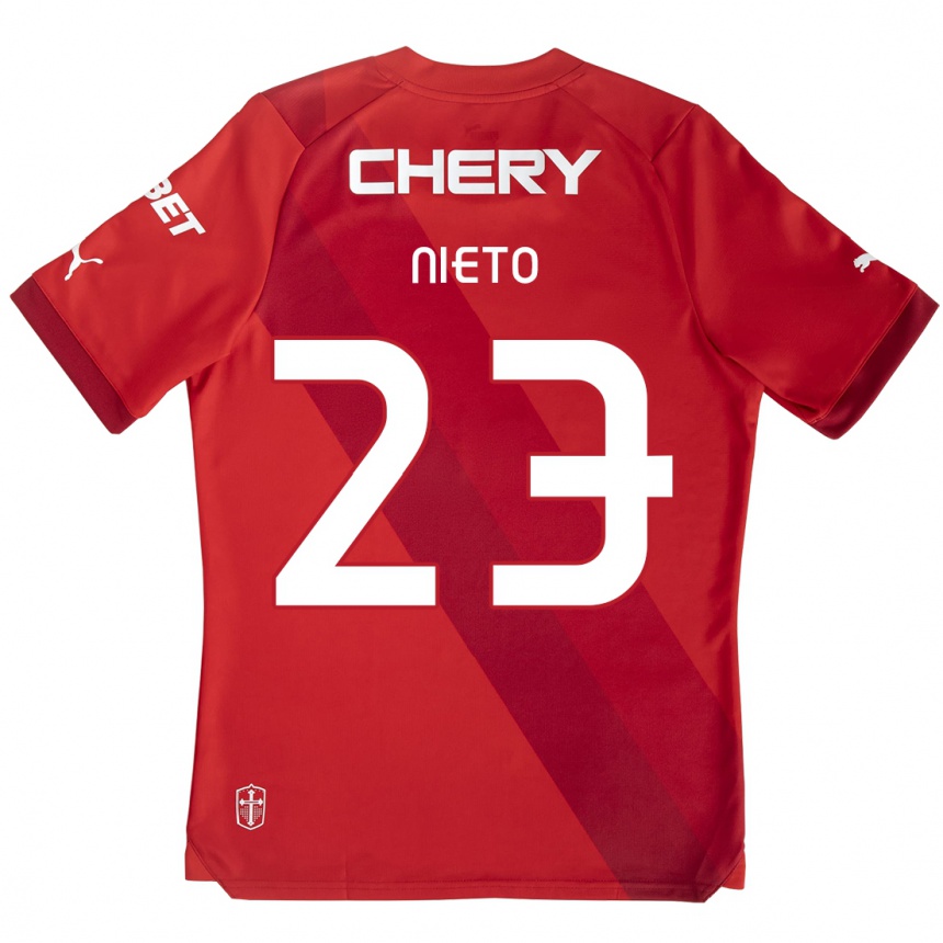 Kids Football Byron Nieto #23 Red White Away Jersey 2024/25 T-Shirt