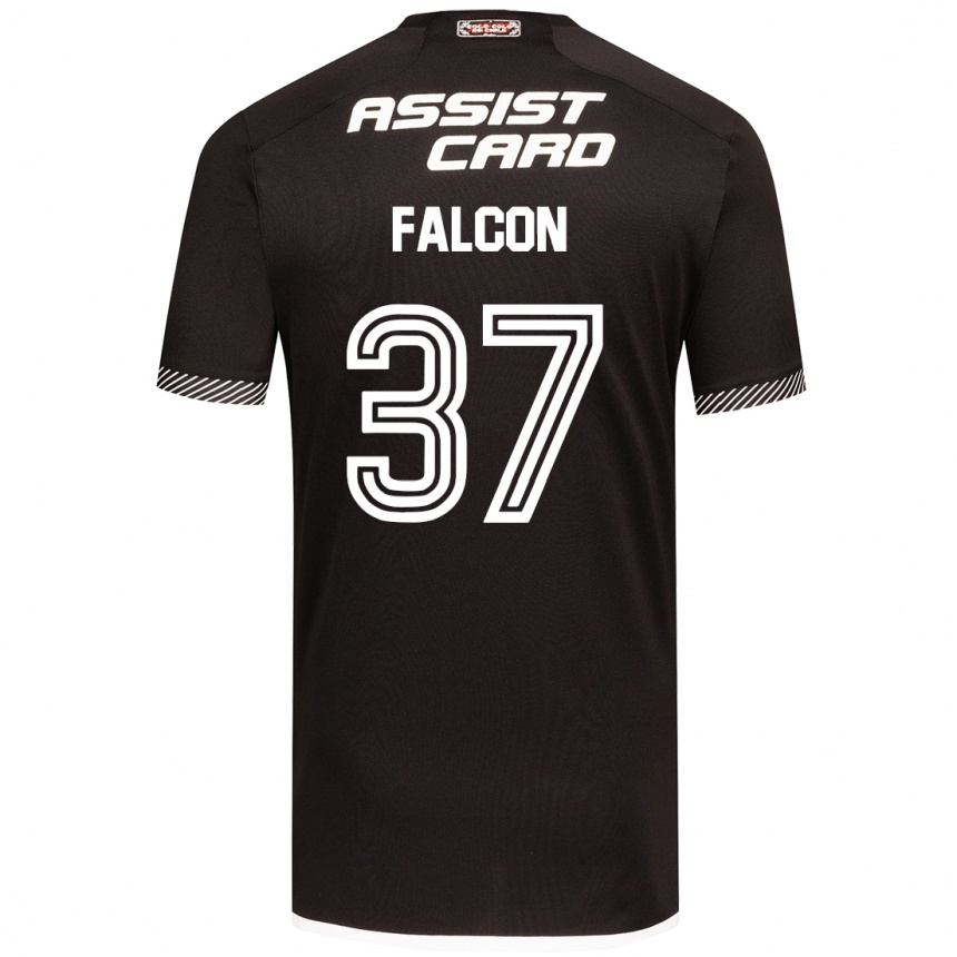 Kids Football Maximiliano Falcón #37 Black White Away Jersey 2024/25 T-Shirt