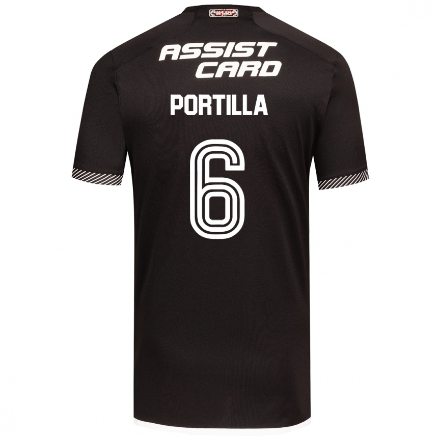 Kids Football Dylan Portilla #6 Black White Away Jersey 2024/25 T-Shirt