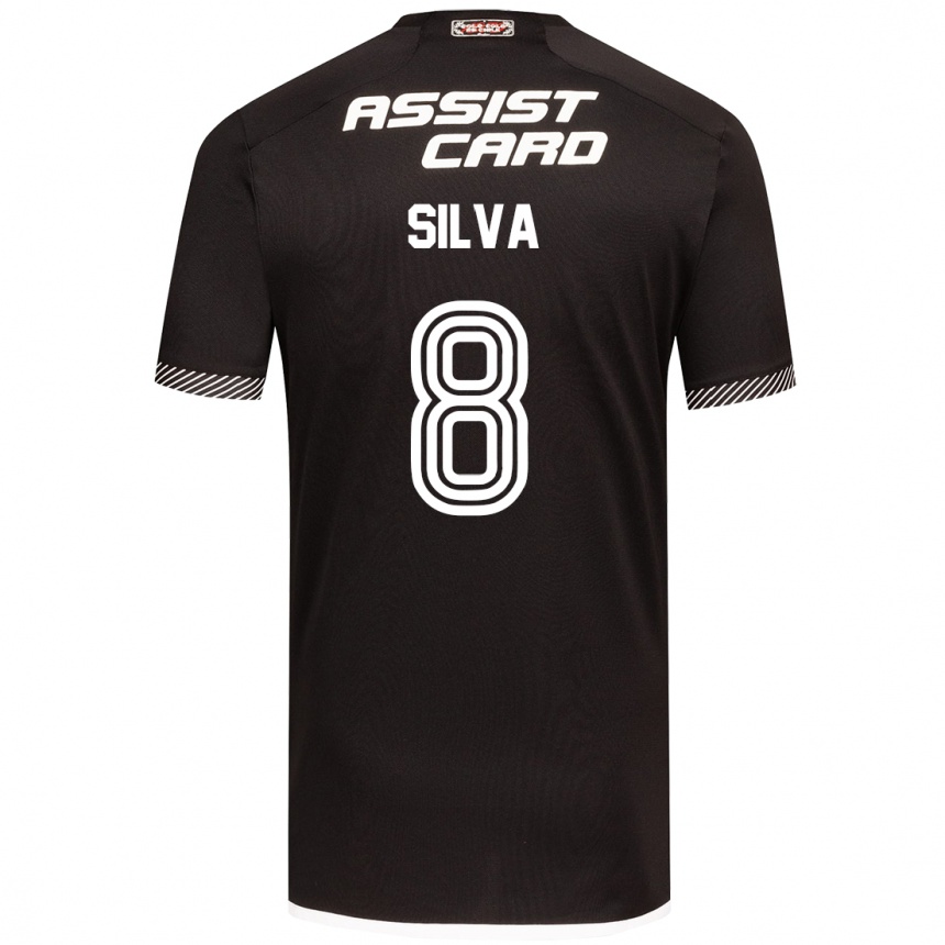 Kids Football Bastián Silva #8 Black White Away Jersey 2024/25 T-Shirt