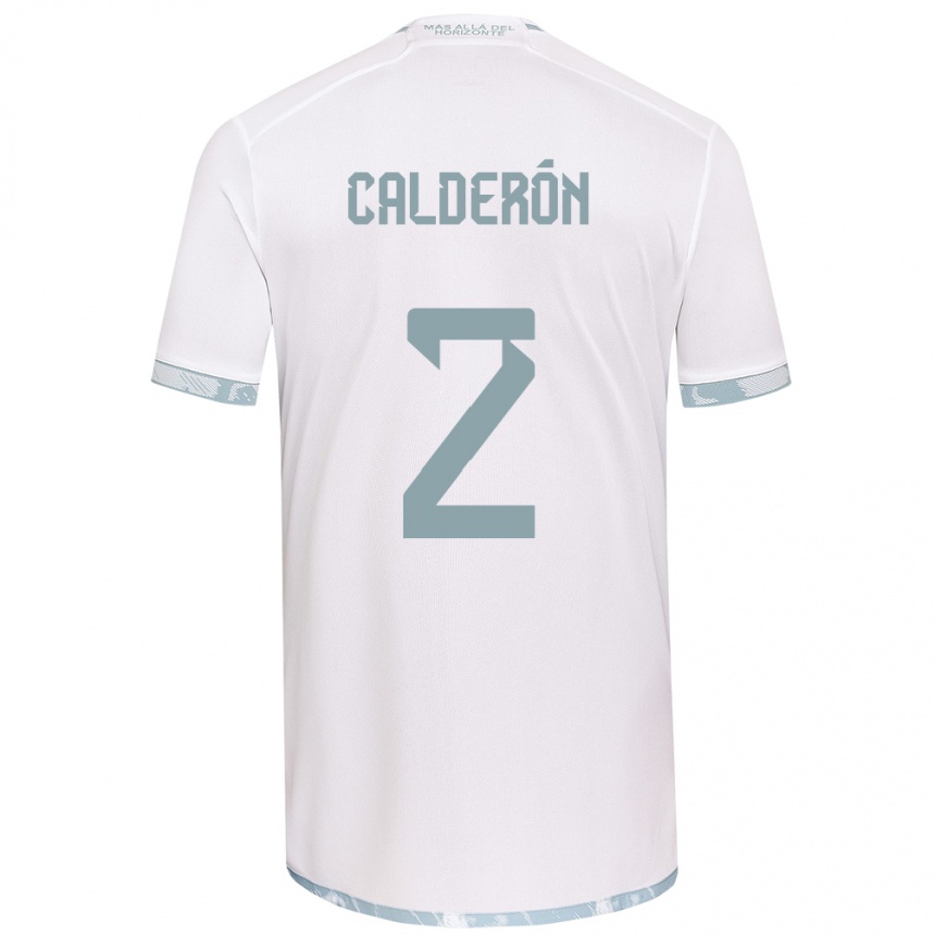 Kids Football Franco Calderón #2 White Grey Away Jersey 2024/25 T-Shirt