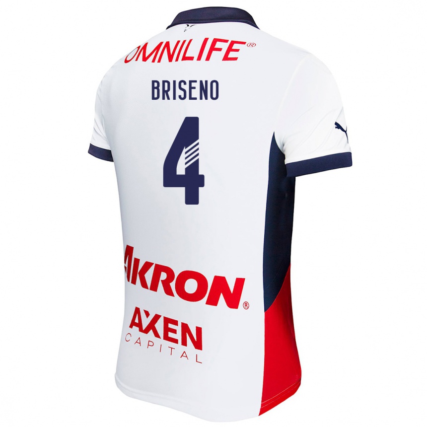 Kids Football Antonio Briseño #4 White Red Blue Away Jersey 2024/25 T-Shirt