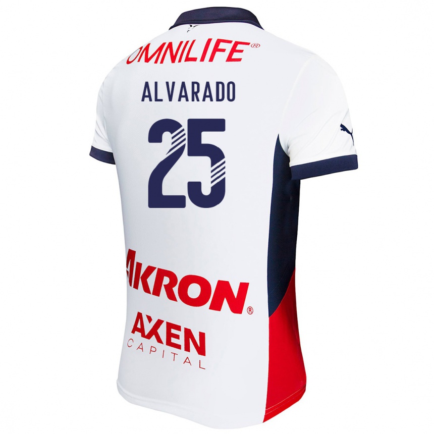 Kids Football Roberto Alvarado #25 White Red Blue Away Jersey 2024/25 T-Shirt