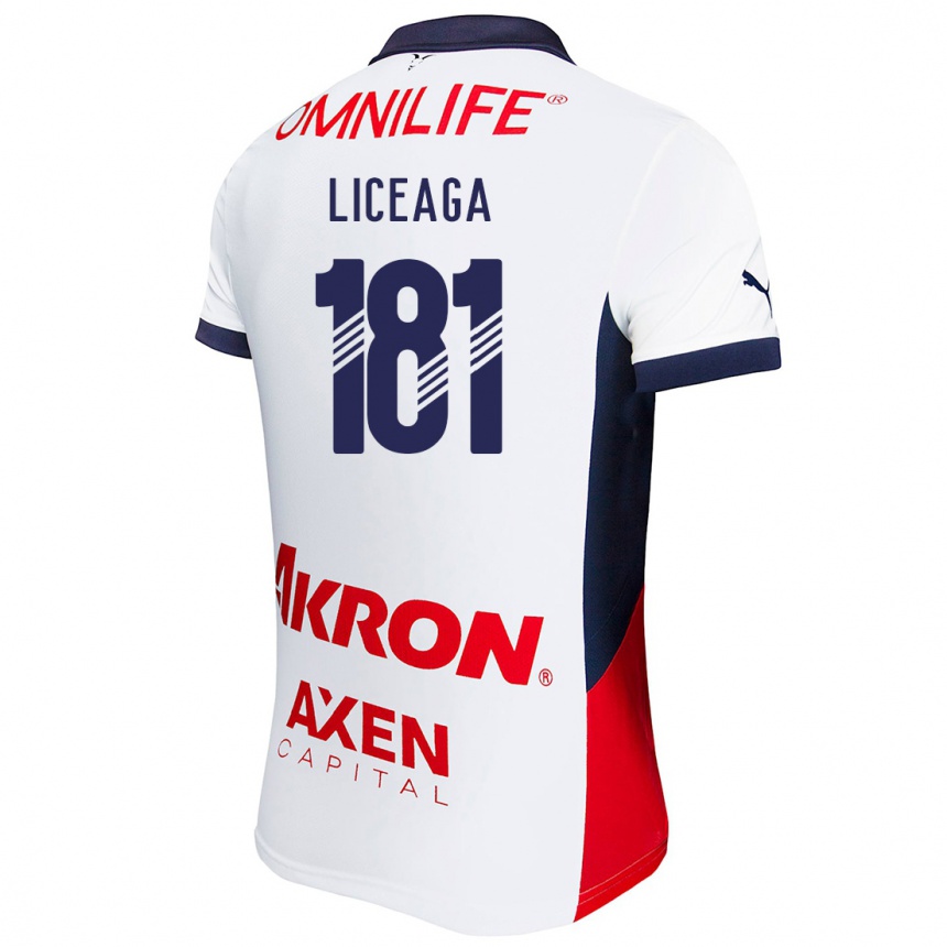 Kids Football Juan Liceaga #181 White Red Blue Away Jersey 2024/25 T-Shirt