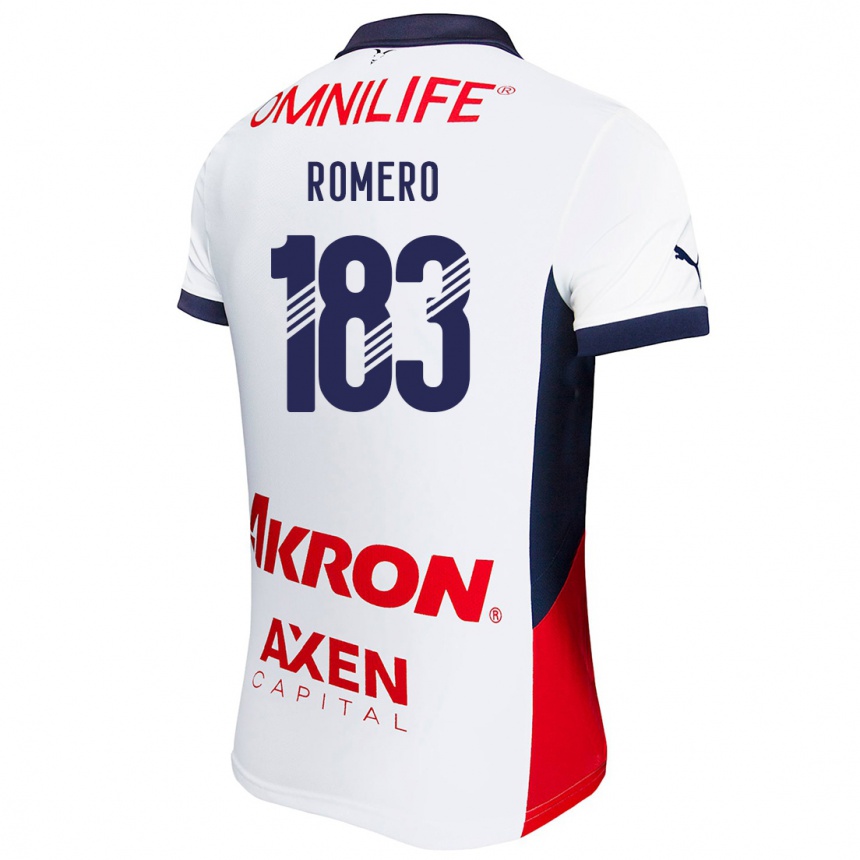 Kids Football Javen Romero #183 White Red Blue Away Jersey 2024/25 T-Shirt