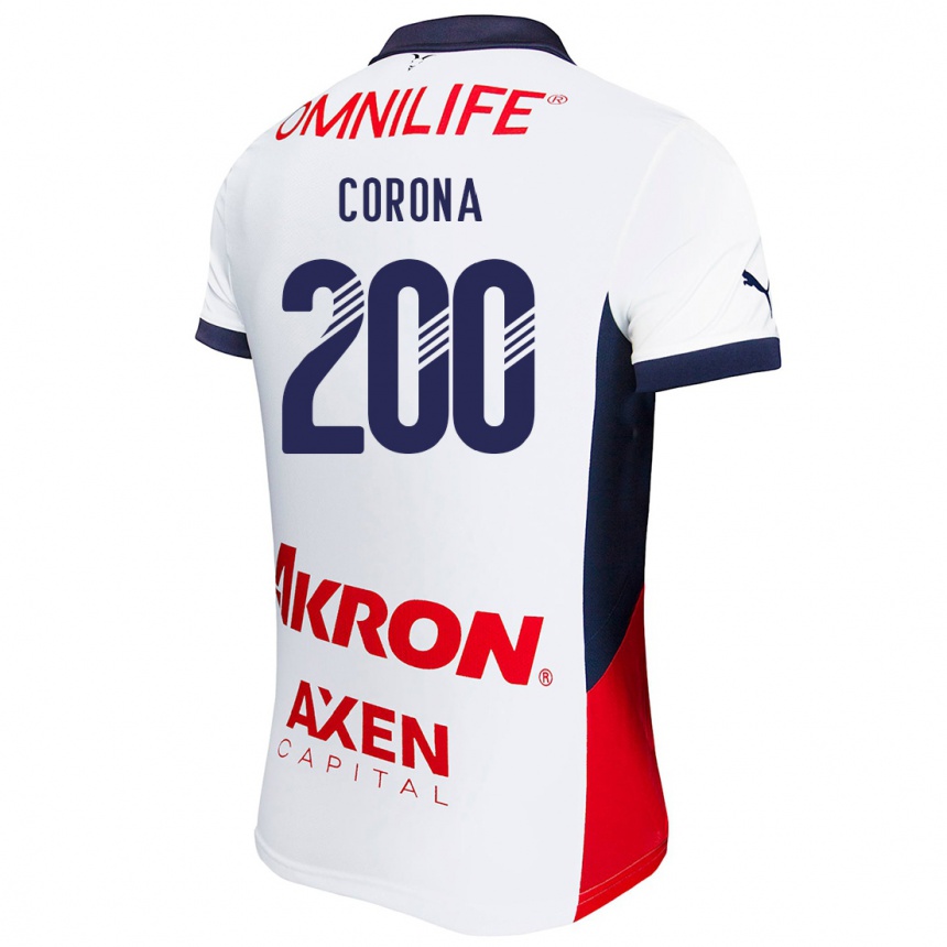 Kids Football Carlos Corona #200 White Red Blue Away Jersey 2024/25 T-Shirt