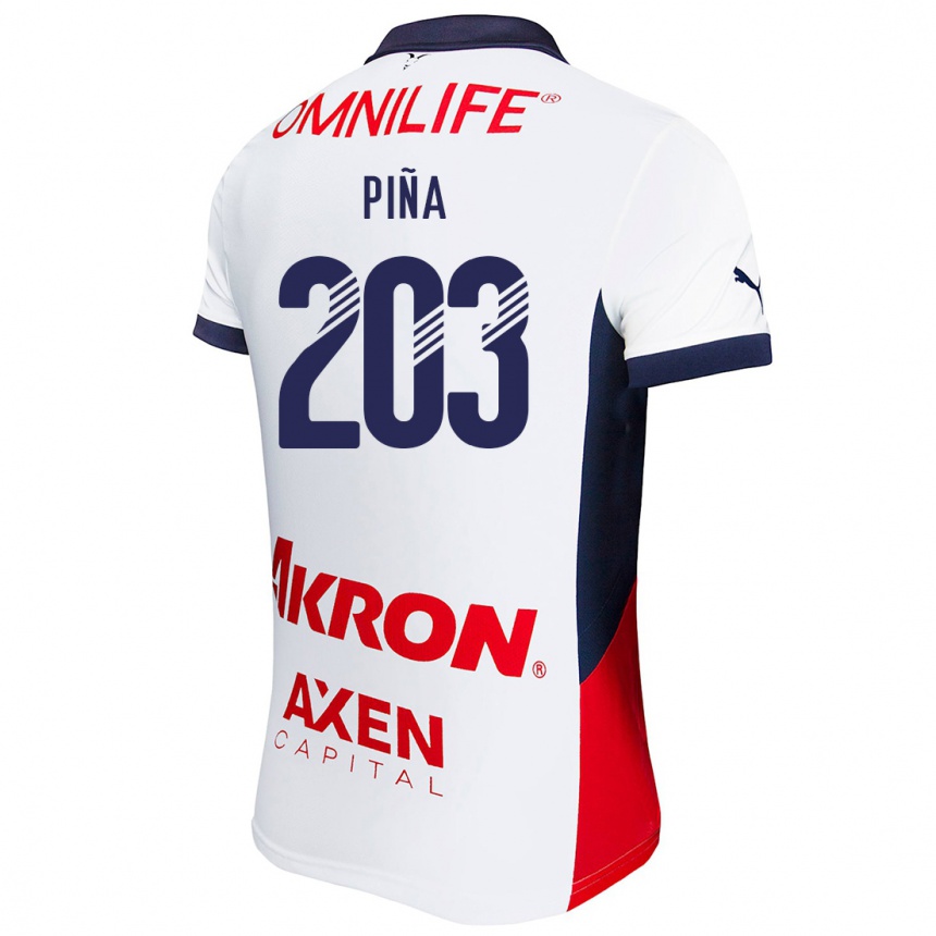 Kids Football Fernando Piña #203 White Red Blue Away Jersey 2024/25 T-Shirt