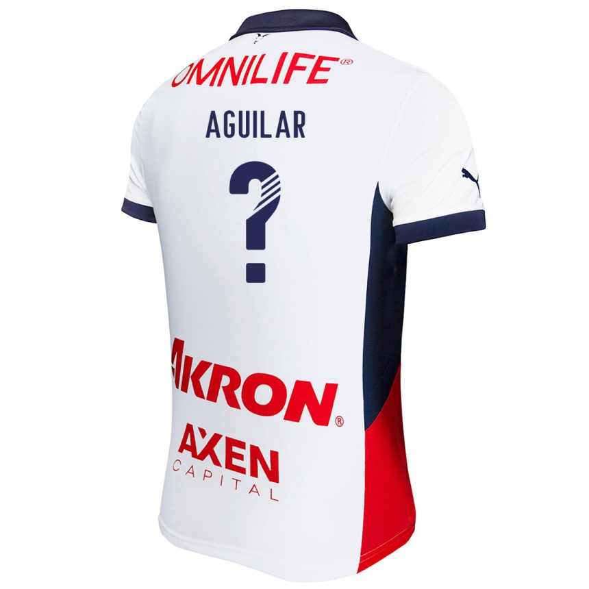 Kids Football Alexander Aguilar #0 White Red Blue Away Jersey 2024/25 T-Shirt