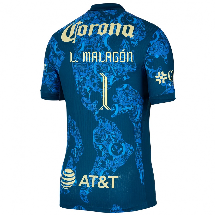 Kids Football Luis Malagón #1 Blue Yellow Away Jersey 2024/25 T-Shirt