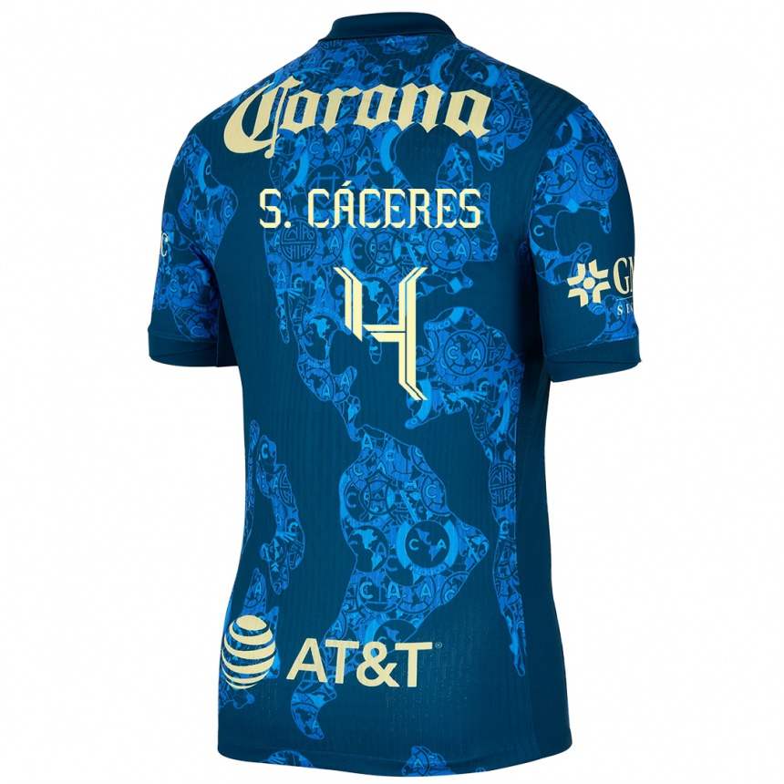 Kids Football Sebastián Cáceres #4 Blue Yellow Away Jersey 2024/25 T-Shirt