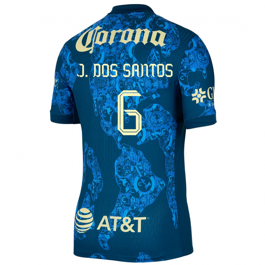 Kids Football Jonathan Dos Santos #6 Blue Yellow Away Jersey 2024/25 T-Shirt