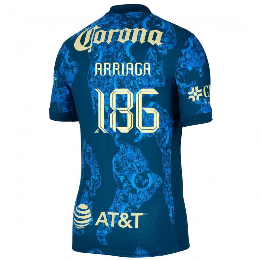 Kids Football Diego Arriaga #186 Blue Yellow Away Jersey 2024/25 T-Shirt