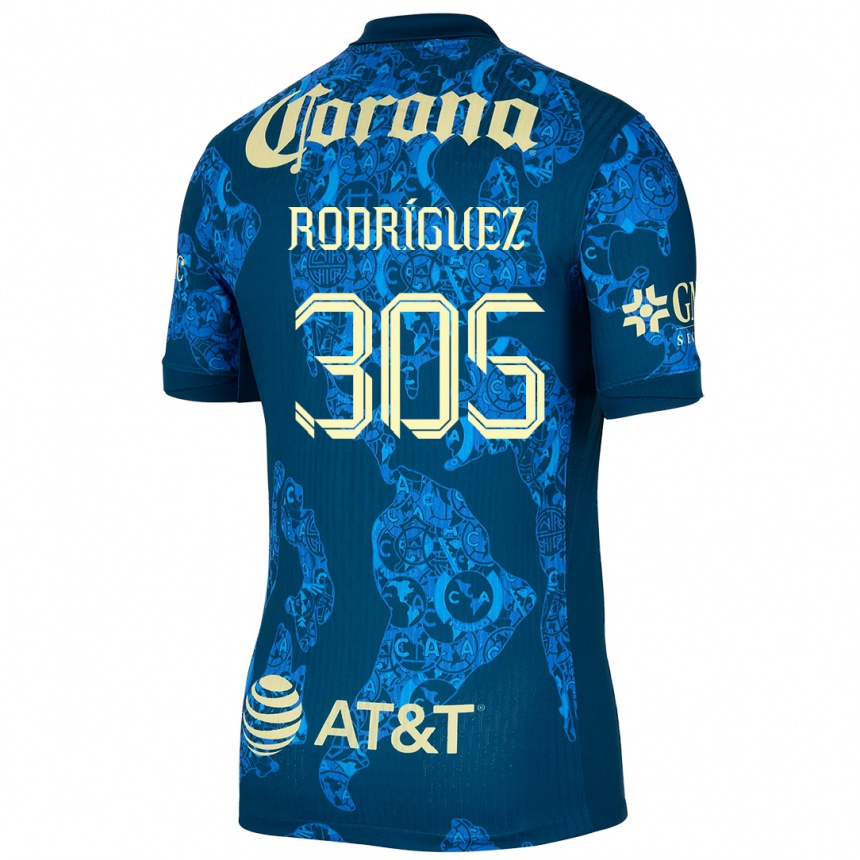 Kids Football Bryan Rodríguez #305 Blue Yellow Away Jersey 2024/25 T-Shirt