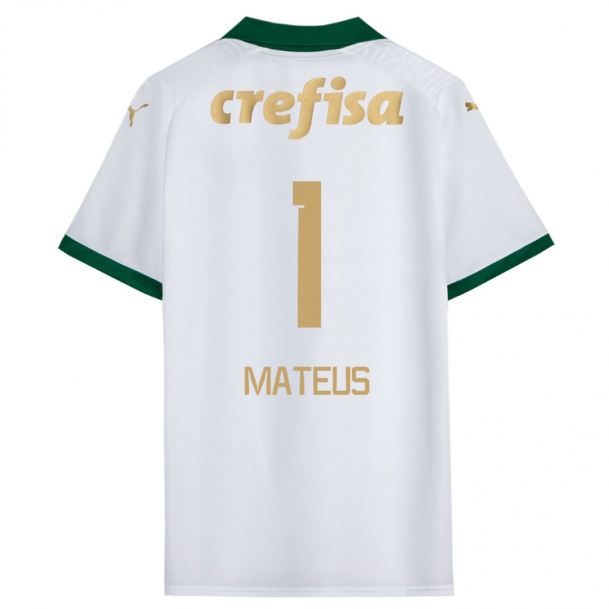 Kids Football Mateus #1 White Green Away Jersey 2024/25 T-Shirt